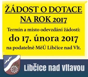 Termín pro podání žádosti o dotace na rok 2017 @ Podatelna MěÚ Libčice n. VLt. | Libčice nad Vltavou | Středočeský kraj | Česká republika